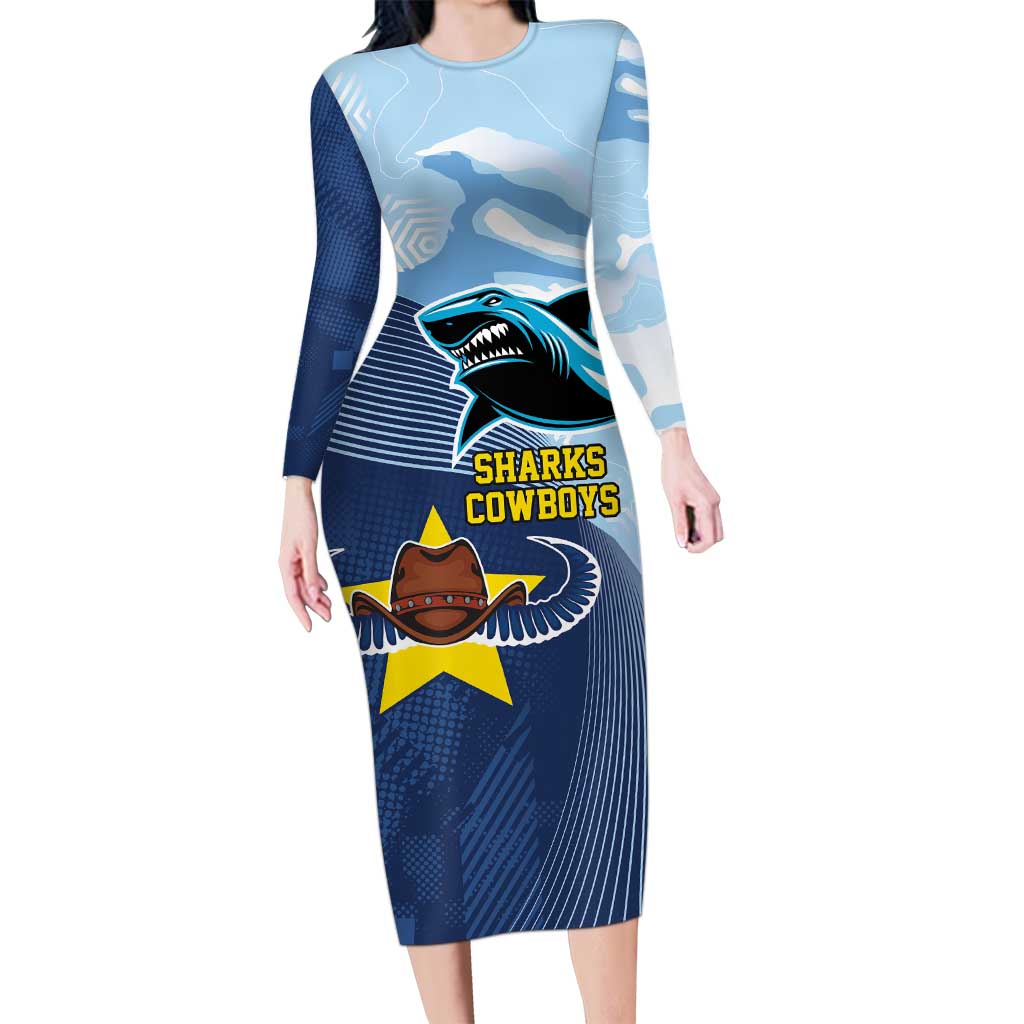 Sharks-Cowboys Rugby Custom Long Sleeve Bodycon Dress Half Dynamic Style