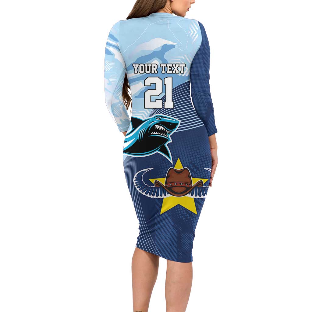 Sharks-Cowboys Rugby Custom Long Sleeve Bodycon Dress Half Dynamic Style