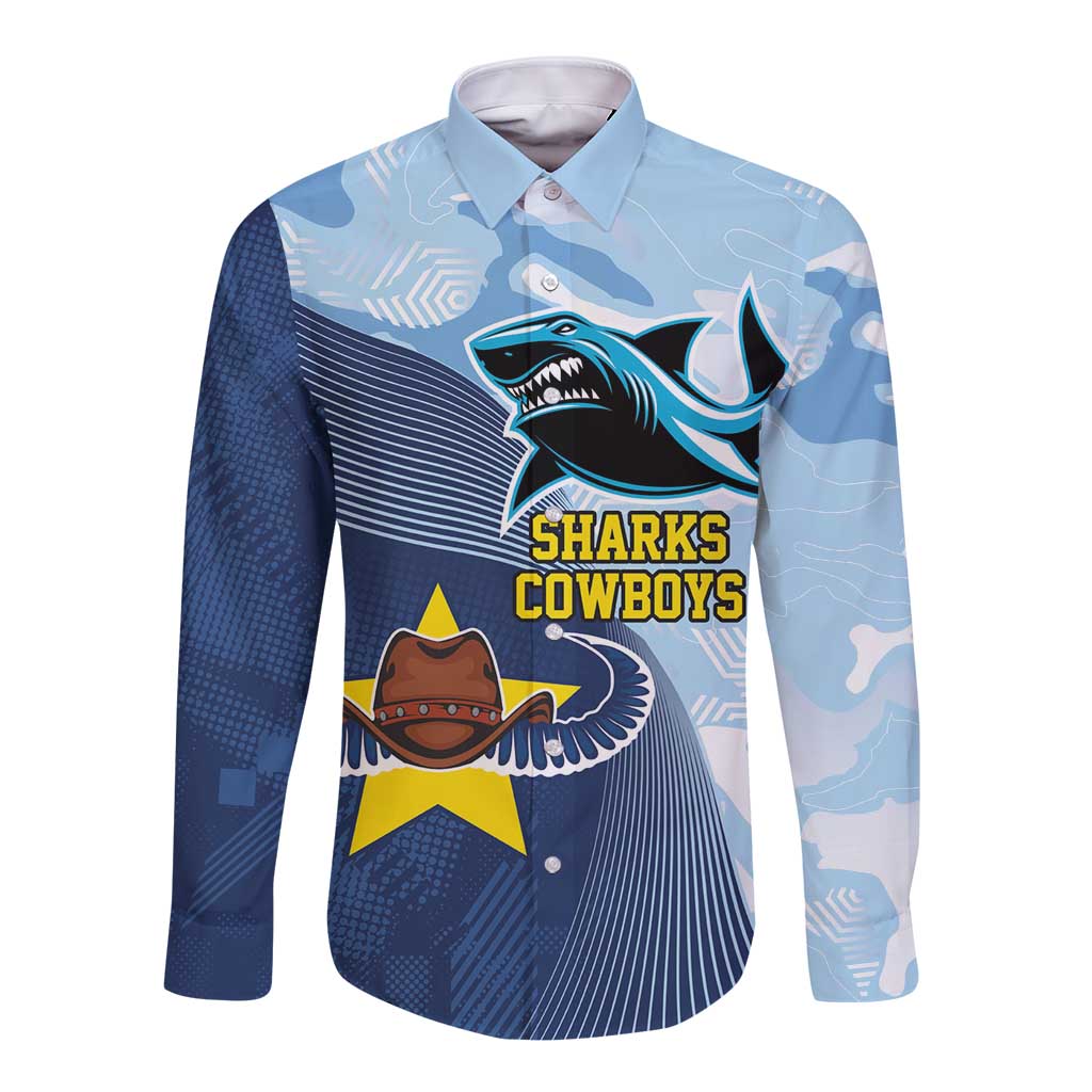 Sharks-Cowboys Rugby Custom Long Sleeve Button Shirt Half Dynamic Style
