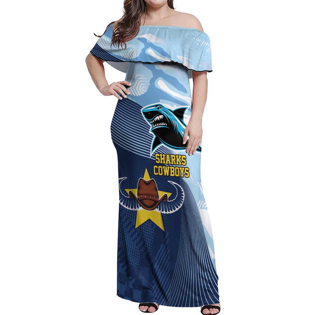 Sharks-Cowboys Rugby Custom Off Shoulder Maxi Dress Half Dynamic Style