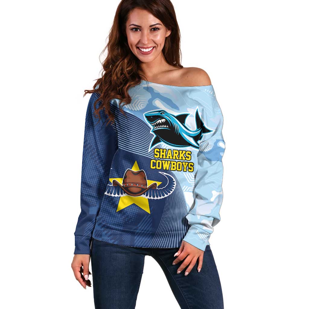 Sharks-Cowboys Rugby Custom Off Shoulder Sweater Half Dynamic Style
