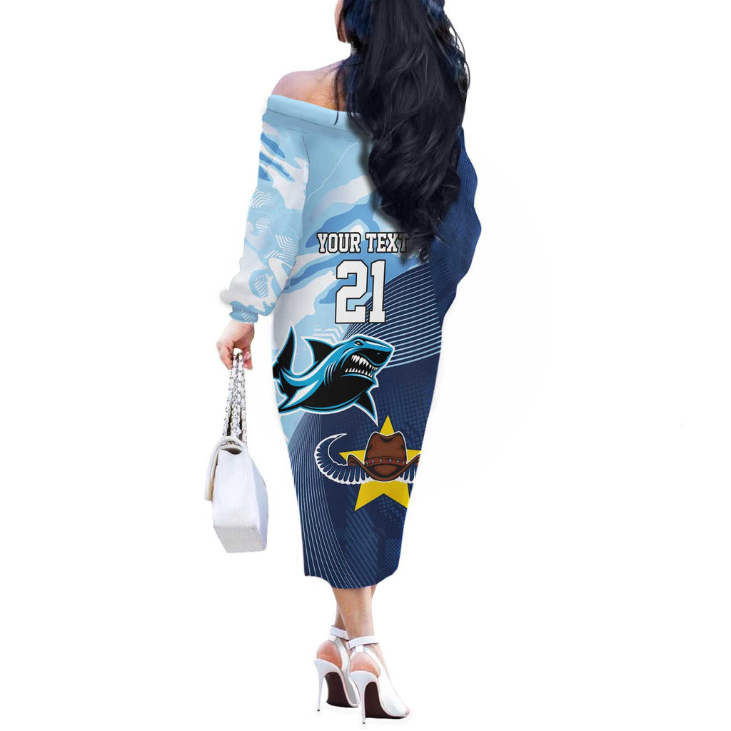 Sharks-Cowboys Rugby Custom Off The Shoulder Long Sleeve Dress Half Dynamic Style