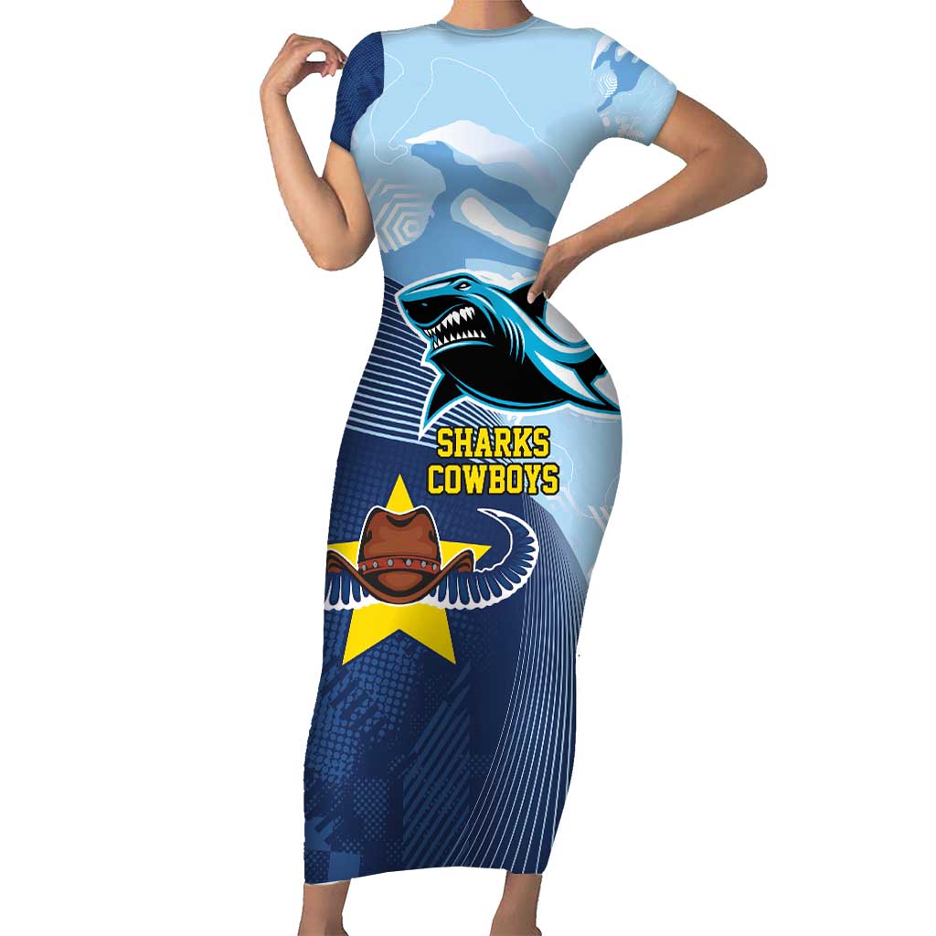 Sharks-Cowboys Rugby Custom Short Sleeve Bodycon Dress Half Dynamic Style
