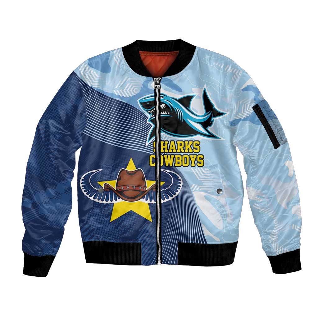 Sharks-Cowboys Rugby Custom Sleeve Zip Bomber Jacket Half Dynamic Style