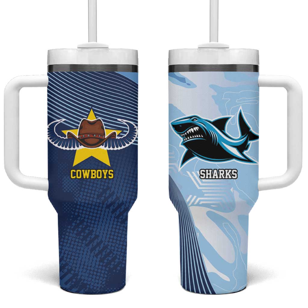 Sharks-Cowboys Rugby Custom Tumbler With Handle Half Dynamic Style