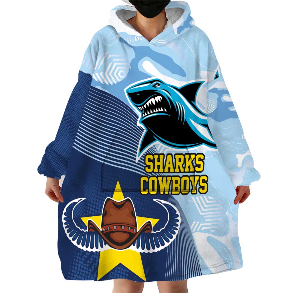 Sharks-Cowboys Rugby Custom Wearable Blanket Hoodie Half Dynamic Style