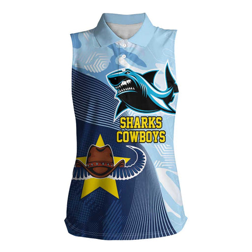 Sharks-Cowboys Rugby Custom Women Sleeveless Polo Shirt Half Dynamic Style