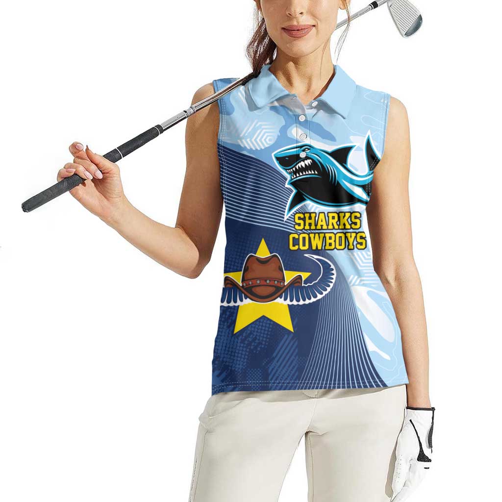 Sharks-Cowboys Rugby Custom Women Sleeveless Polo Shirt Half Dynamic Style