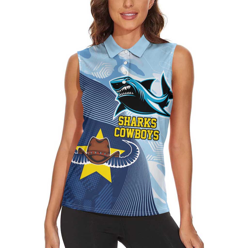 Sharks-Cowboys Rugby Custom Women Sleeveless Polo Shirt Half Dynamic Style