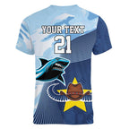 Sharks-Cowboys Rugby Custom Women V-Neck T-Shirt Half Dynamic Style