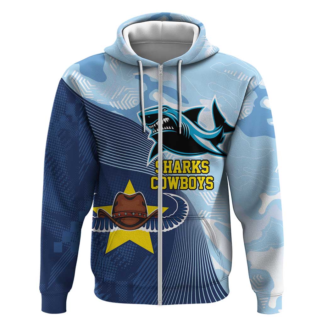 Sharks-Cowboys Rugby Custom Zip Hoodie Half Dynamic Style