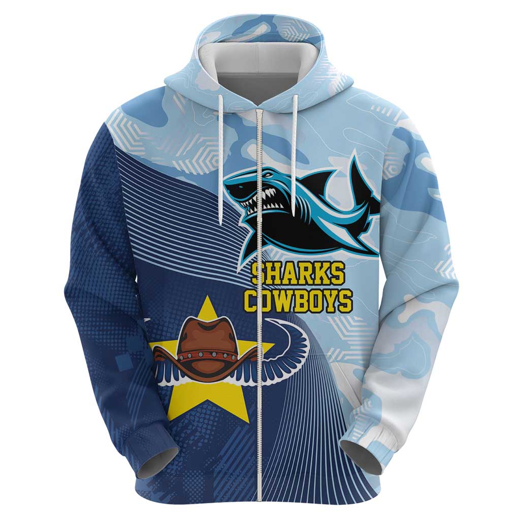 Sharks-Cowboys Rugby Custom Zip Hoodie Half Dynamic Style