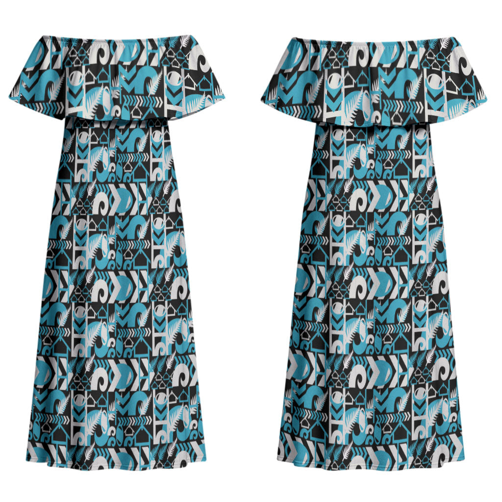 Aotearoa New Zealand Kiwis Tima Riki Motu Couples Matching Off Shoulder Maxi Dress and Hawaiian Shirt