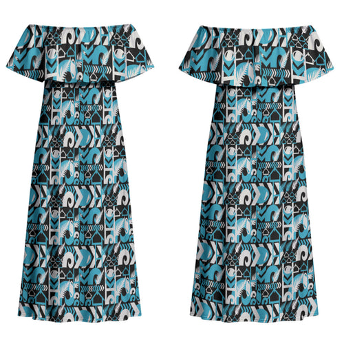 Aotearoa New Zealand Kiwis Tima Riki Motu Couples Matching Off Shoulder Maxi Dress and Long Sleeve Button Shirt
