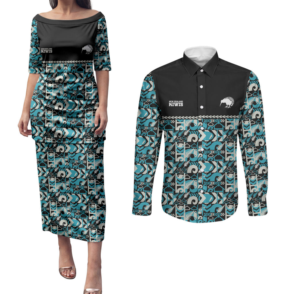 Aotearoa New Zealand Kiwis Tima Riki Motu Couples Matching Puletasi and Long Sleeve Button Shirt