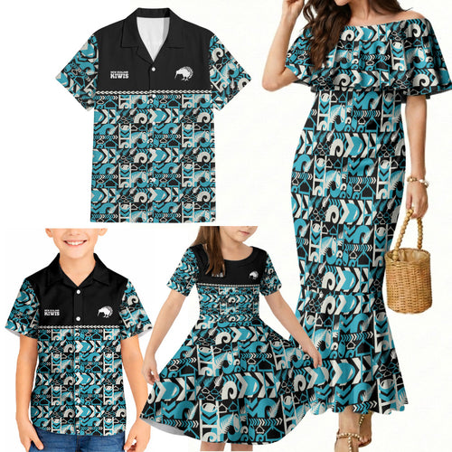 Aotearoa New Zealand Kiwis Tima Riki Motu Family Matching Mermaid Dress and Hawaiian Shirt