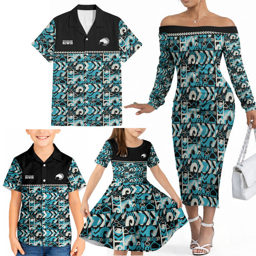 Aotearoa New Zealand Kiwis Tima Riki Motu Family Matching Off The Shoulder Long Sleeve Dress and Hawaiian Shirt