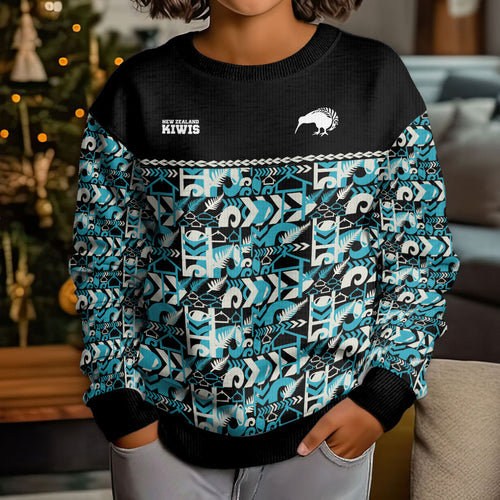 Aotearoa New Zealand Kiwis Tima Riki Motu Kid Ugly Christmas Sweater