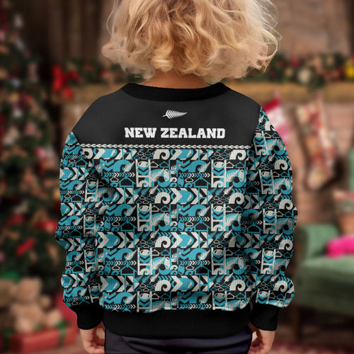 Aotearoa New Zealand Kiwis Tima Riki Motu Kid Ugly Christmas Sweater