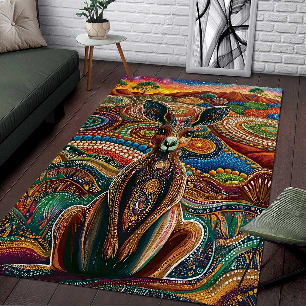Australian Aboriginal Art Kangaroo Area Rug Looking Forward Looking Blak Aboriginal Dot Painting