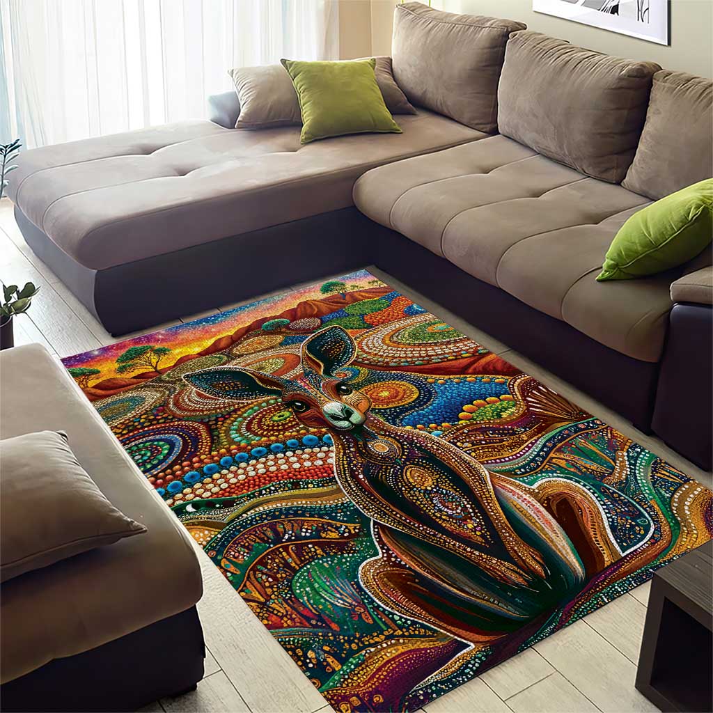 Australian Aboriginal Art Kangaroo Area Rug Looking Forward Looking Blak Aboriginal Dot Painting