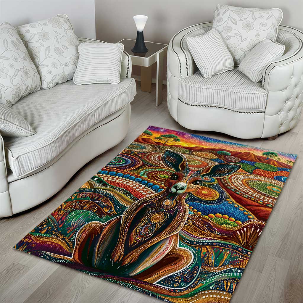 Australian Aboriginal Art Kangaroo Area Rug Looking Forward Looking Blak Aboriginal Dot Painting
