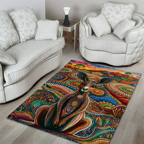 Australian Aboriginal Art Kangaroo Area Rug Looking Forward Looking Blak Aboriginal Dot Painting