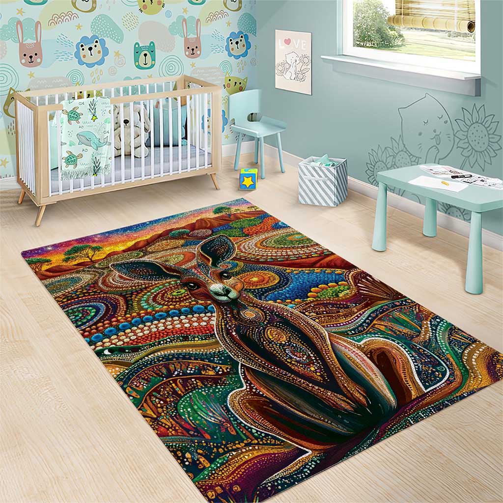 Australian Aboriginal Art Kangaroo Area Rug Looking Forward Looking Blak Aboriginal Dot Painting