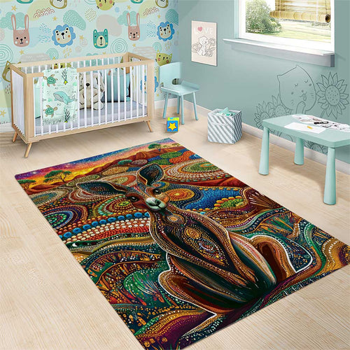 Australian Aboriginal Art Kangaroo Area Rug Looking Forward Looking Blak Aboriginal Dot Painting