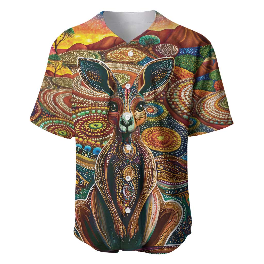 Australian Aboriginal Art Kangaroo Baseball Jersey Looking Forward Looking Blak Aboriginal Dot Painting