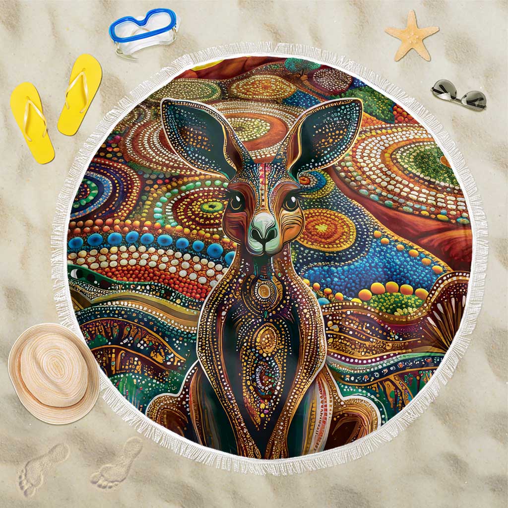 Australian Aboriginal Art Kangaroo Beach Blanket Looking Forward Looking Blak Aboriginal Dot Painting