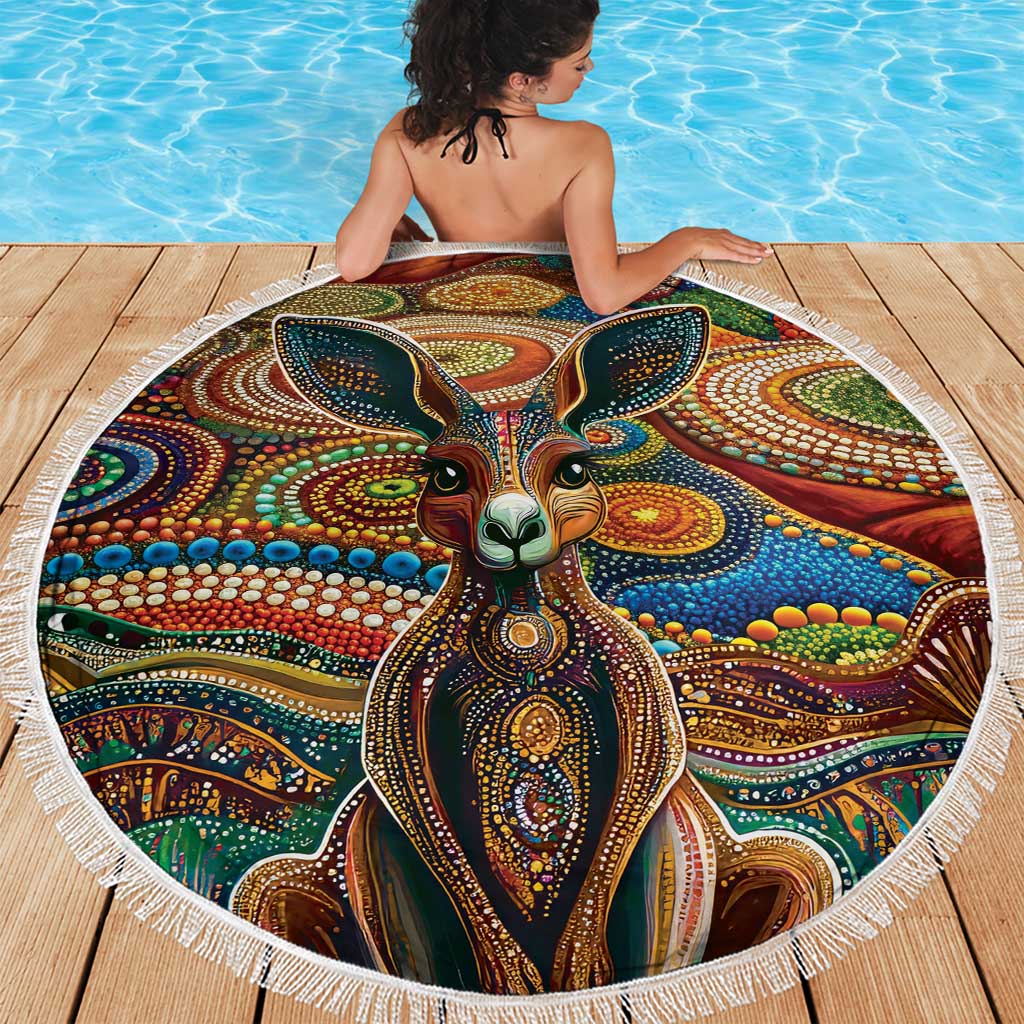 Australian Aboriginal Art Kangaroo Beach Blanket Looking Forward Looking Blak Aboriginal Dot Painting