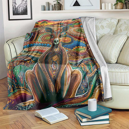 Australian Aboriginal Art Kangaroo Blanket Looking Forward Looking Blak Aboriginal Dot Painting