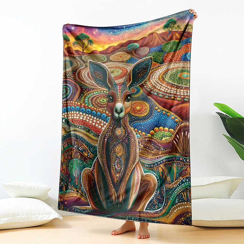 Australian Aboriginal Art Kangaroo Blanket Looking Forward Looking Blak Aboriginal Dot Painting