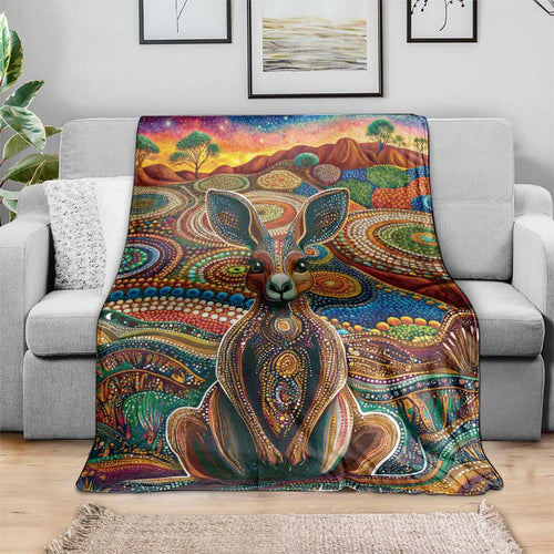 Australian Aboriginal Art Kangaroo Blanket Looking Forward Looking Blak Aboriginal Dot Painting