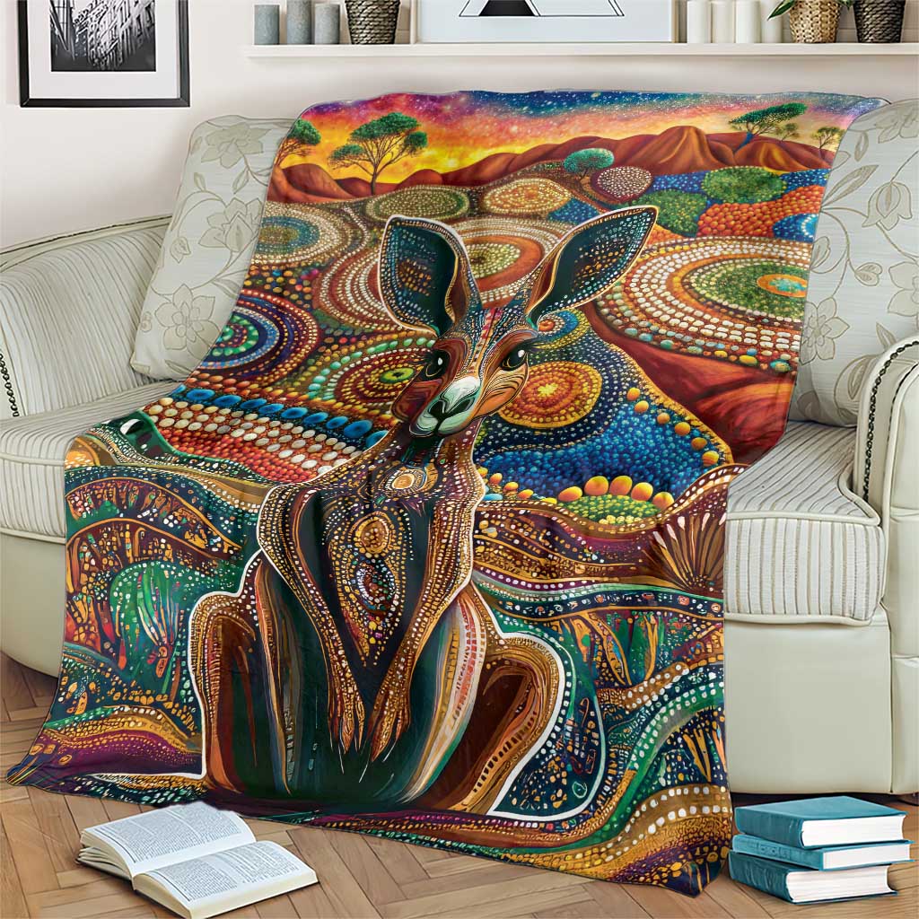 Australian Aboriginal Art Kangaroo Blanket Looking Forward Looking Blak Aboriginal Dot Painting