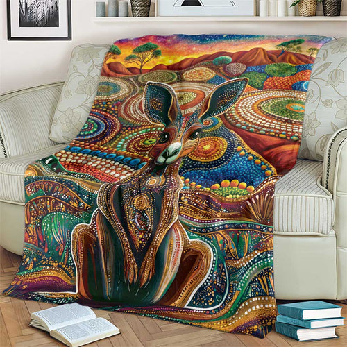Australian Aboriginal Art Kangaroo Blanket Looking Forward Looking Blak Aboriginal Dot Painting