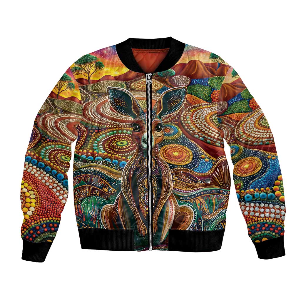 Australian Aboriginal Art Kangaroo Bomber Jacket Looking Forward Looking Blak Aboriginal Dot Painting