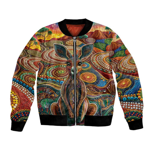 Australian Aboriginal Art Kangaroo Bomber Jacket Looking Forward Looking Blak Aboriginal Dot Painting