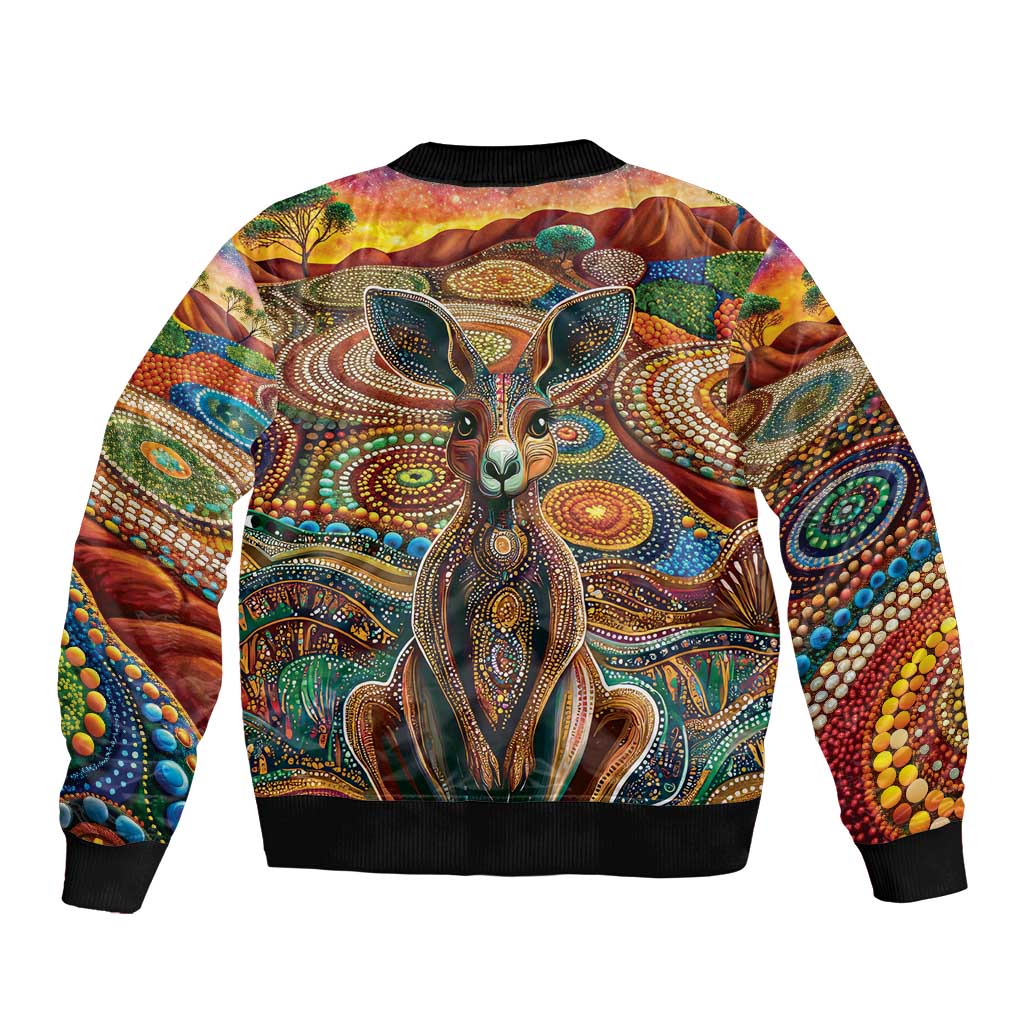 Australian Aboriginal Art Kangaroo Bomber Jacket Looking Forward Looking Blak Aboriginal Dot Painting
