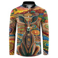Australian Aboriginal Art Kangaroo Button Sweatshirt Looking Forward Looking Blak Aboriginal Dot Painting