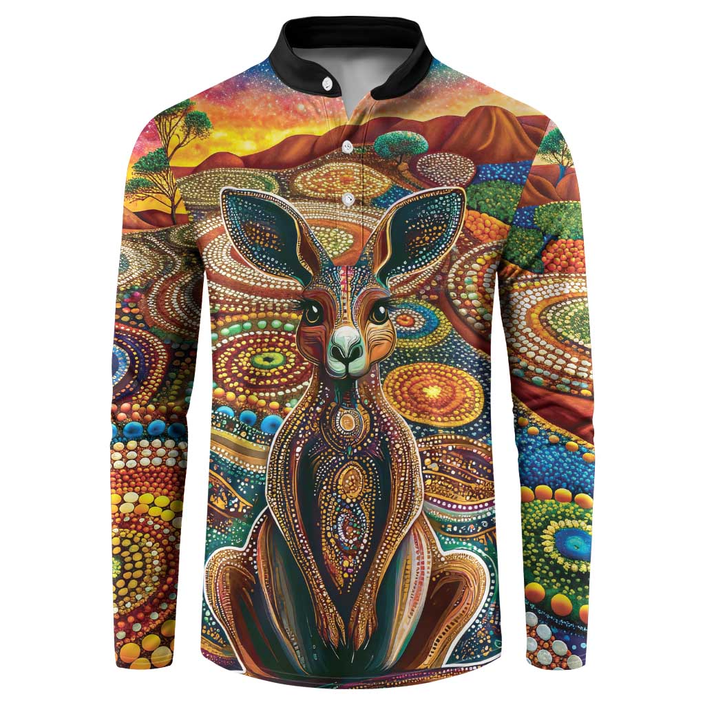 Australian Aboriginal Art Kangaroo Button Sweatshirt Looking Forward Looking Blak Aboriginal Dot Painting