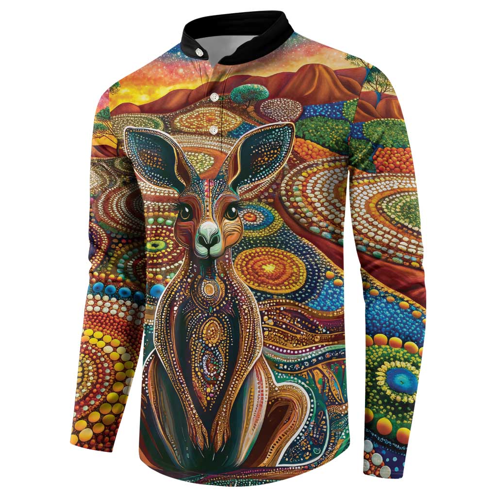 Australian Aboriginal Art Kangaroo Button Sweatshirt Looking Forward Looking Blak Aboriginal Dot Painting