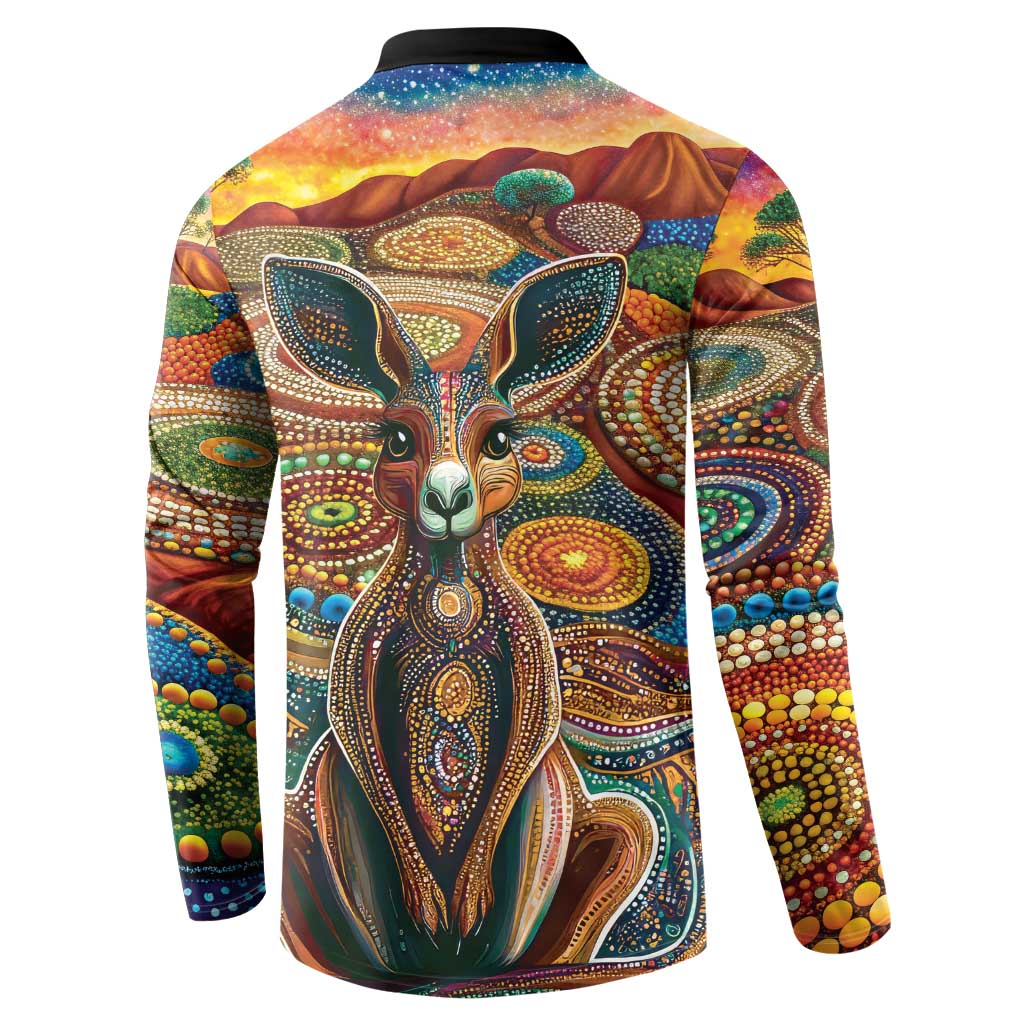 Australian Aboriginal Art Kangaroo Button Sweatshirt Looking Forward Looking Blak Aboriginal Dot Painting