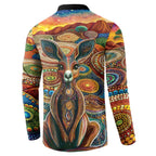 Australian Aboriginal Art Kangaroo Button Sweatshirt Looking Forward Looking Blak Aboriginal Dot Painting