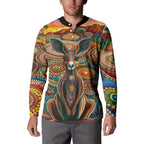 Australian Aboriginal Art Kangaroo Button Sweatshirt Looking Forward Looking Blak Aboriginal Dot Painting