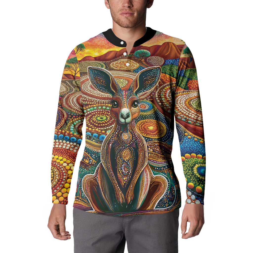 Australian Aboriginal Art Kangaroo Button Sweatshirt Looking Forward Looking Blak Aboriginal Dot Painting