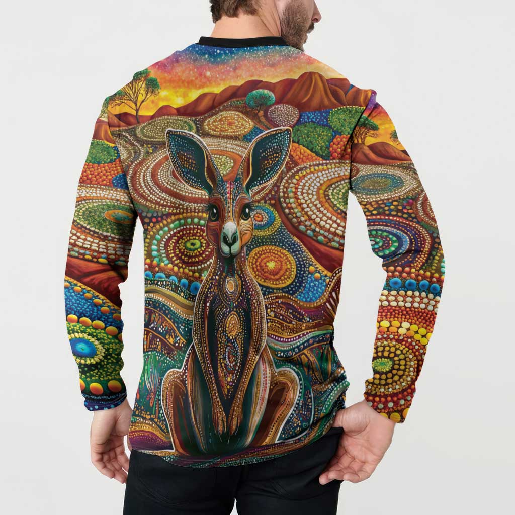 Australian Aboriginal Art Kangaroo Button Sweatshirt Looking Forward Looking Blak Aboriginal Dot Painting