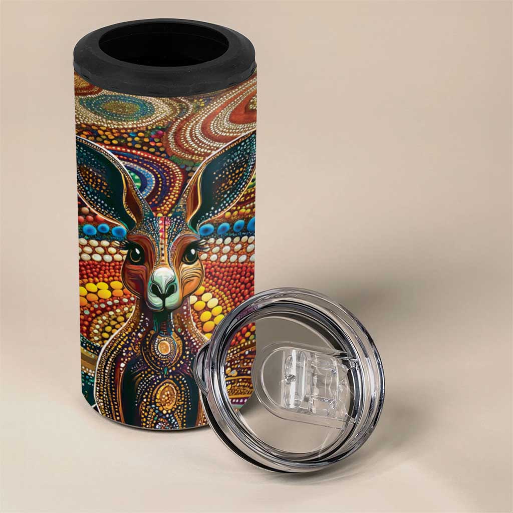 Australian Aboriginal Art Kangaroo 4 in 1 Can Cooler Tumbler Looking Forward Looking Blak Aboriginal Dot Painting