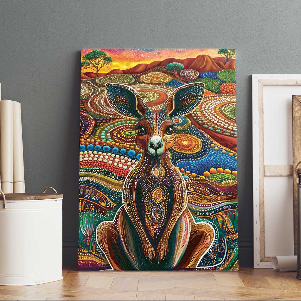 Australian Aboriginal Art Kangaroo Canvas Wall Art Looking Forward Looking Blak Aboriginal Dot Painting